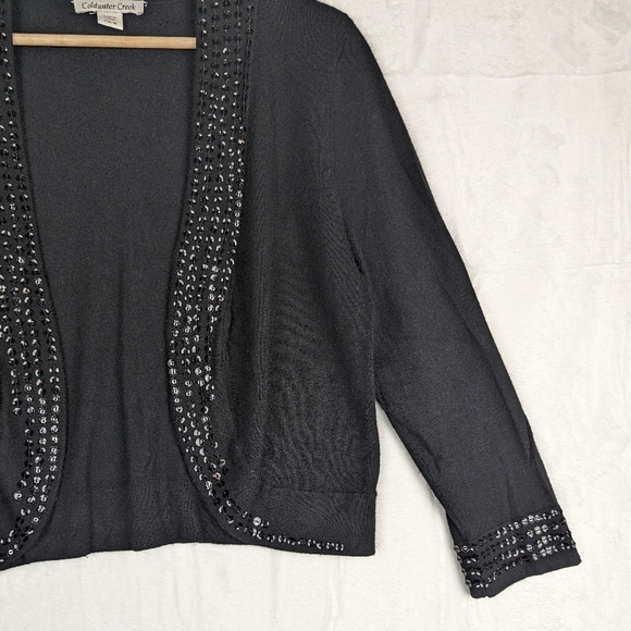 Coldwater Creek Sequined Cardigan Sweater Small Black Semi-formal Sequins - Picture 6 of 15